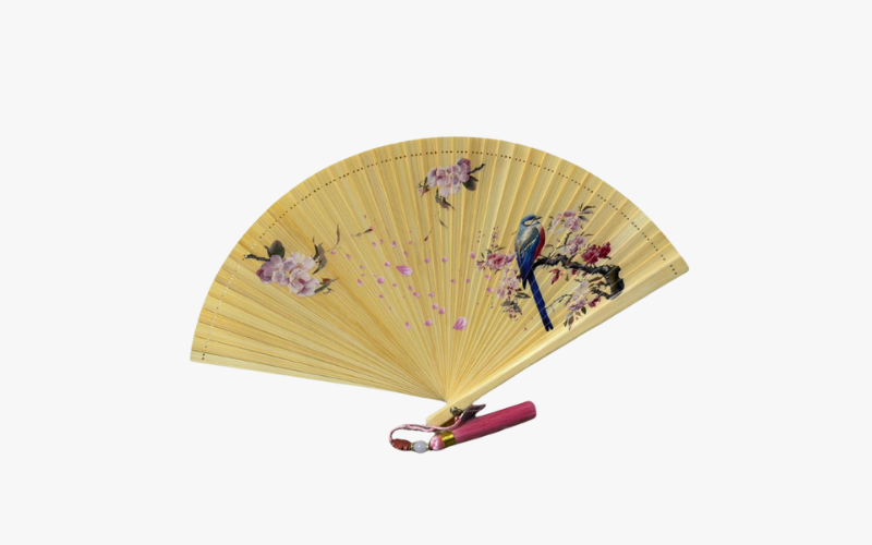 Bamboo Folding Fan with Bird and Blossom