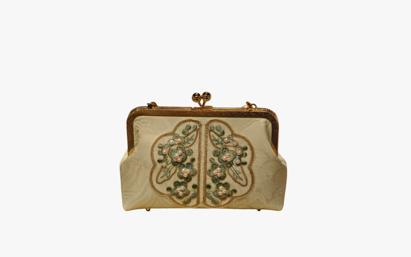 Hand-Beaded Floral Kiss-Lock Clutch