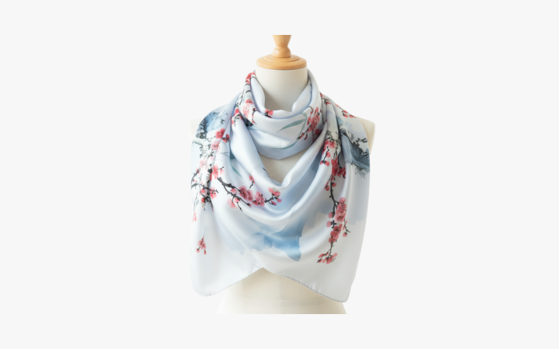 Silk Square Scarf with Cherry Blossom Print