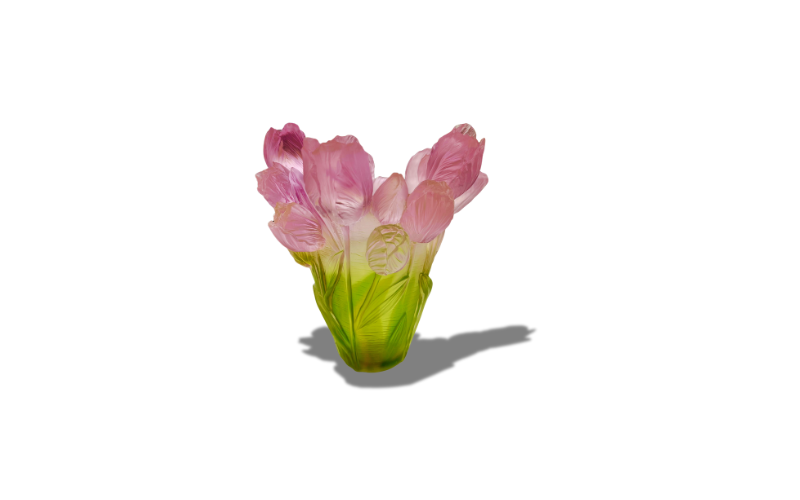 Pink and Green Tulip Glass Vase