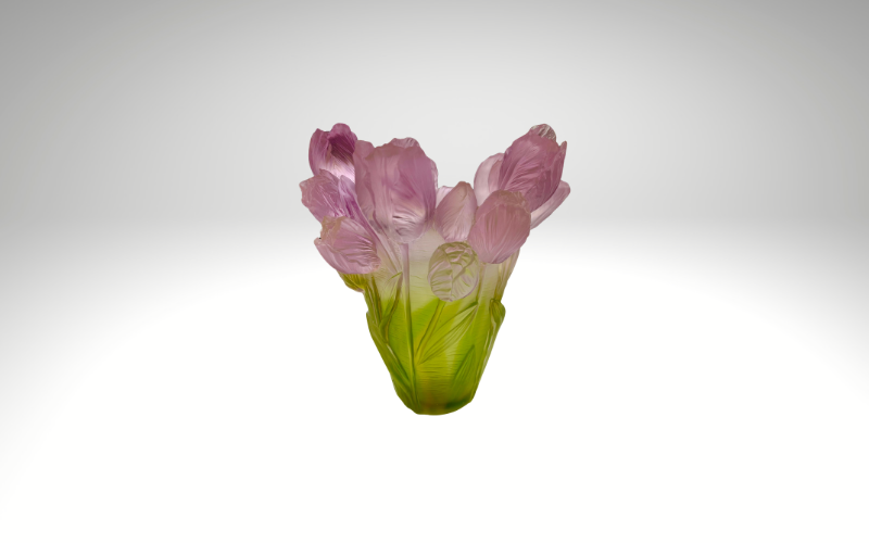 Pink and Green Tulip Glass Vase